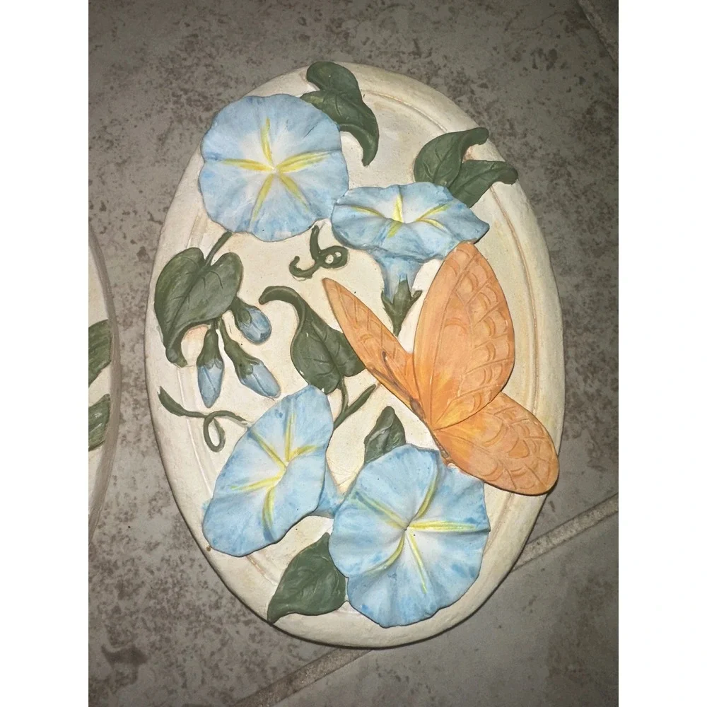 Vintage Avon Butterfly Flower Wall Plaques Set Cottage Fairy Lily Morning Glory